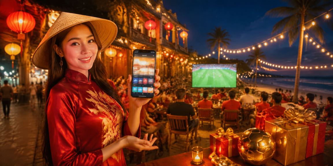 Người xem bóng đá tại chợ đêm Huế và kiểm tra voucher cá cược